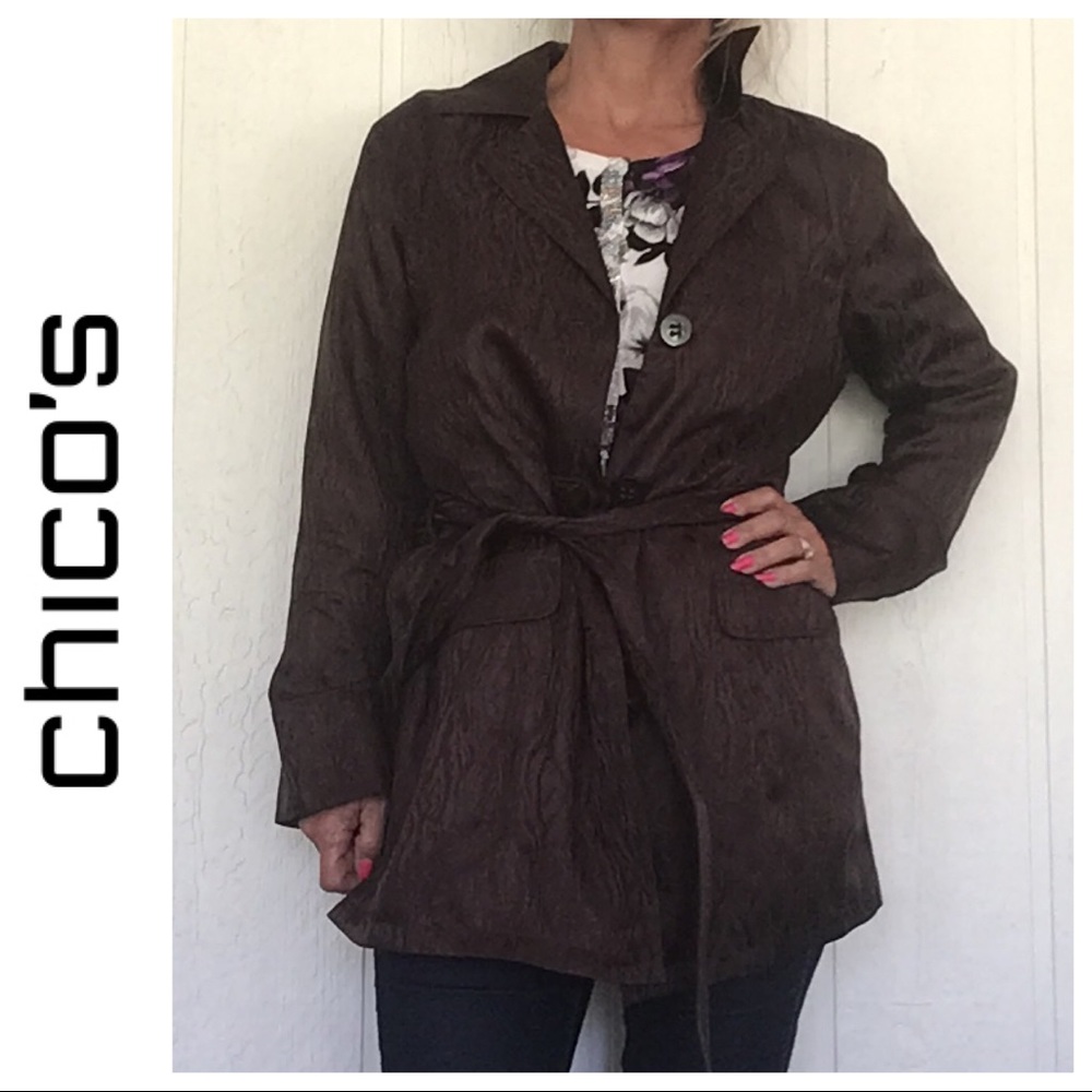 CHICOS BROWN SILK SAFARI JACKET MEDIUM